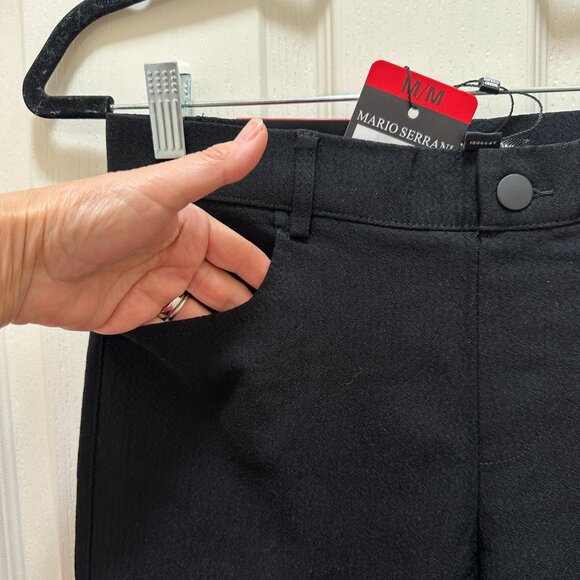 New Mario Serrani Women's Textured Pull On Pant Size M Black Tummy Control - Picture 3 of 14